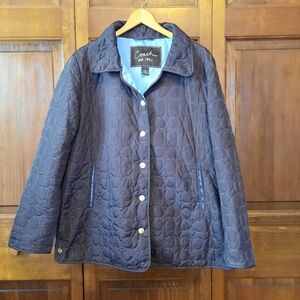 Coach Quilted Signature C Barn Jacket Chocolate Brown Embroidered Logo Size XL